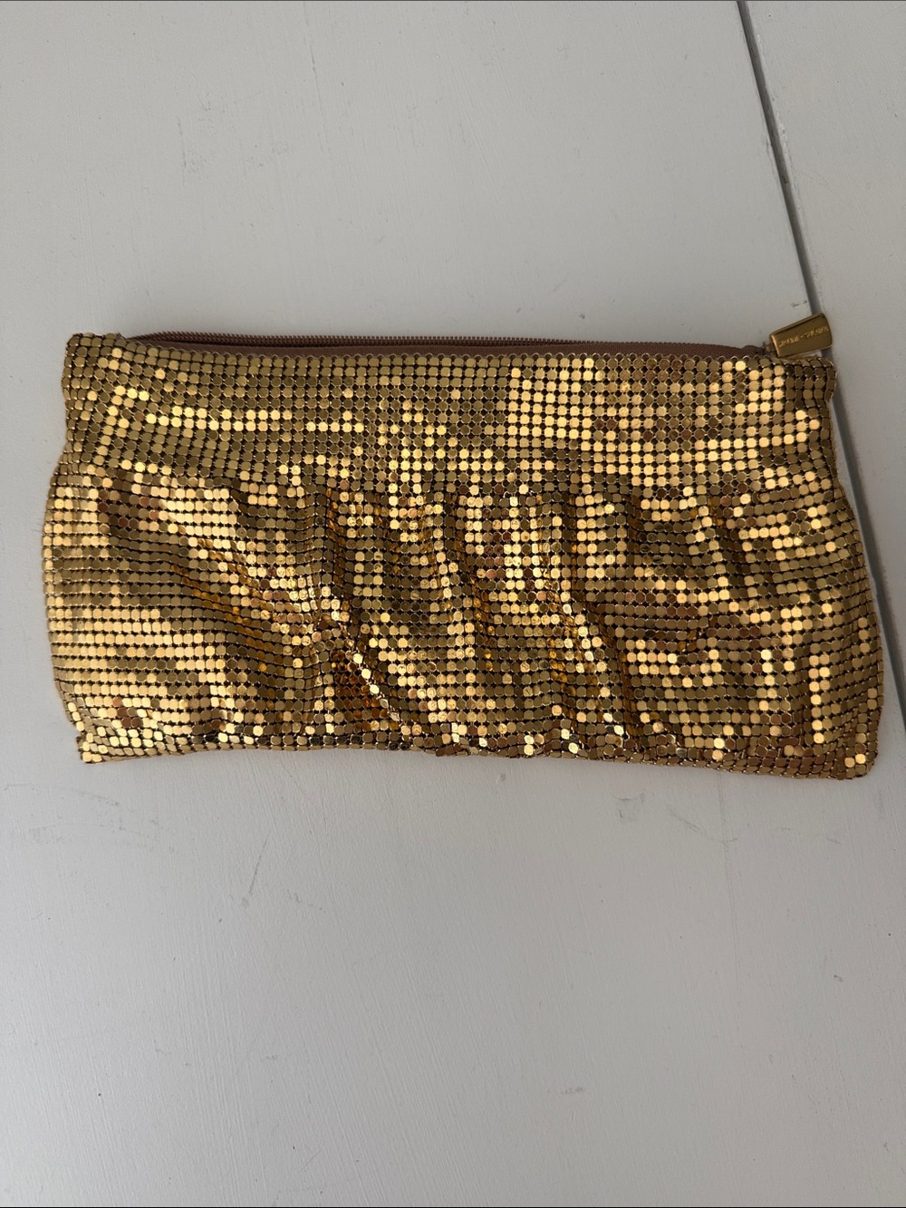 Malini Sulaika Gold Metal Mesh Chainmail Clutch Pouch Bag
